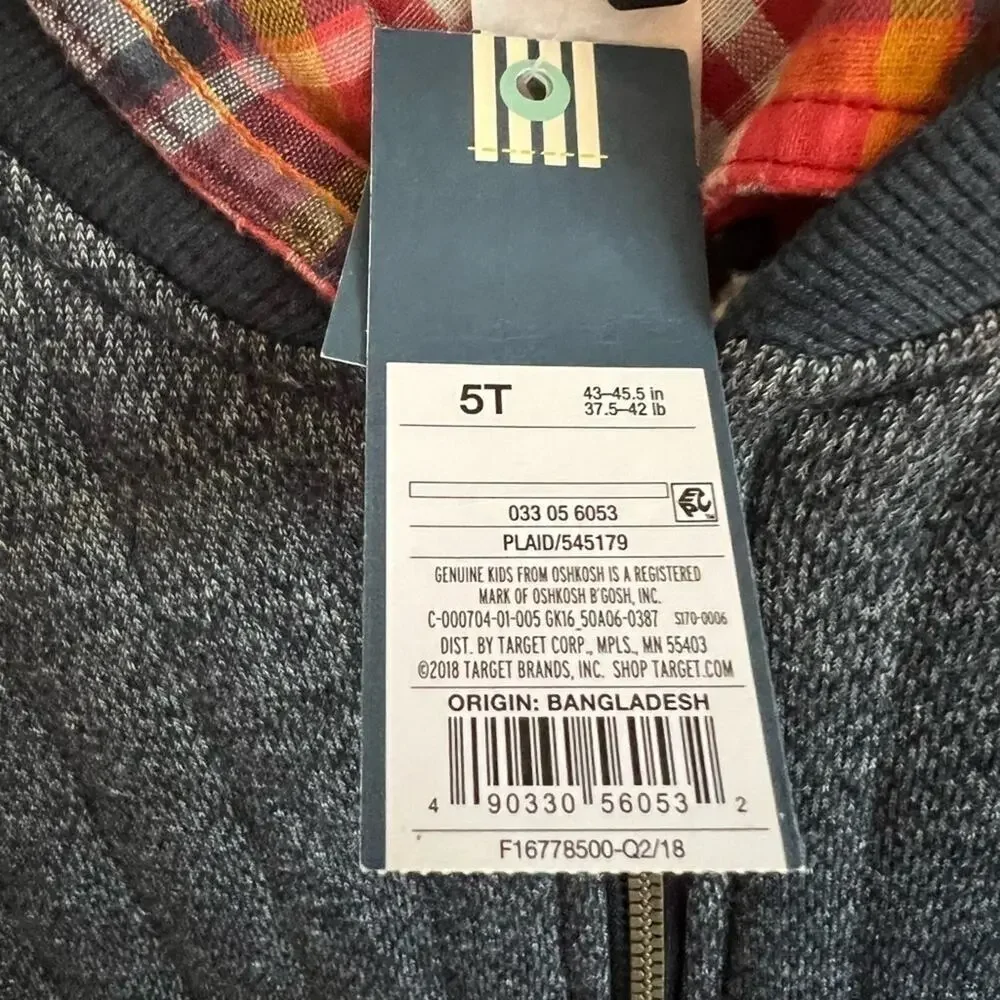 OSHKOSH BOYS REVERSIBLE SHIRT WITH SHERPA LINED VEST SIZE 5T NWT